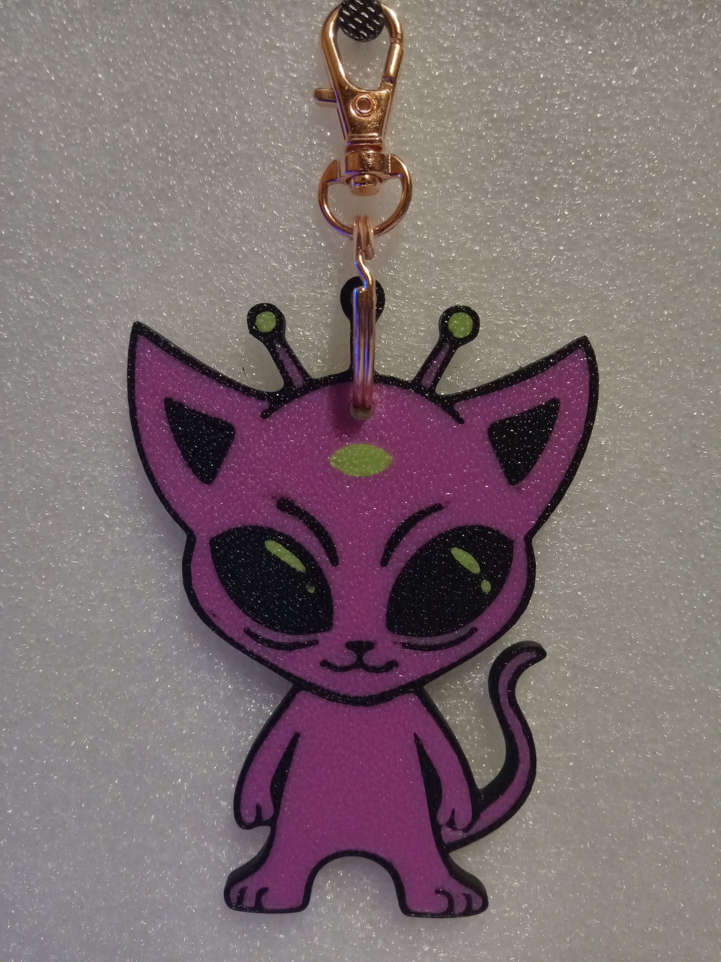 Cosmic Kitty the Alien Cat Keychain - Pink/Green