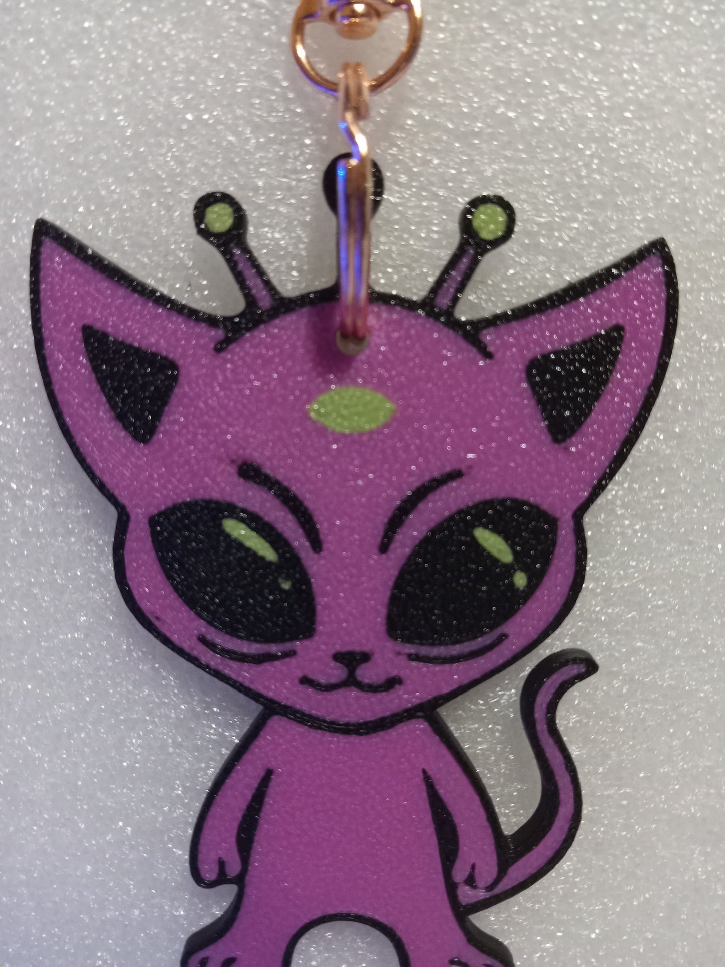 Cosmic Kitty the Alien Cat Keychain - Pink/Green