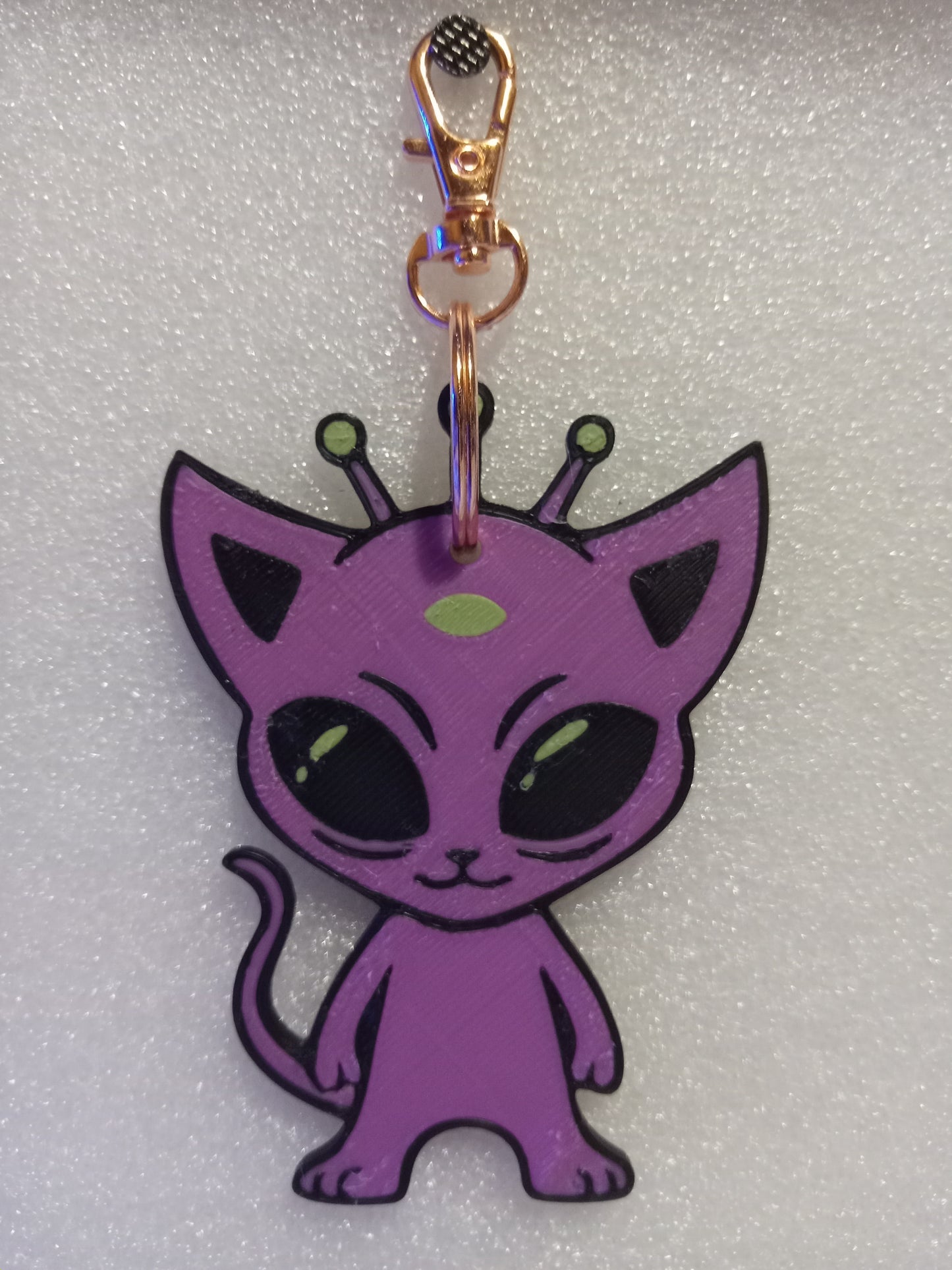 Cosmic Kitty the Alien Cat Keychain - Pink/Green