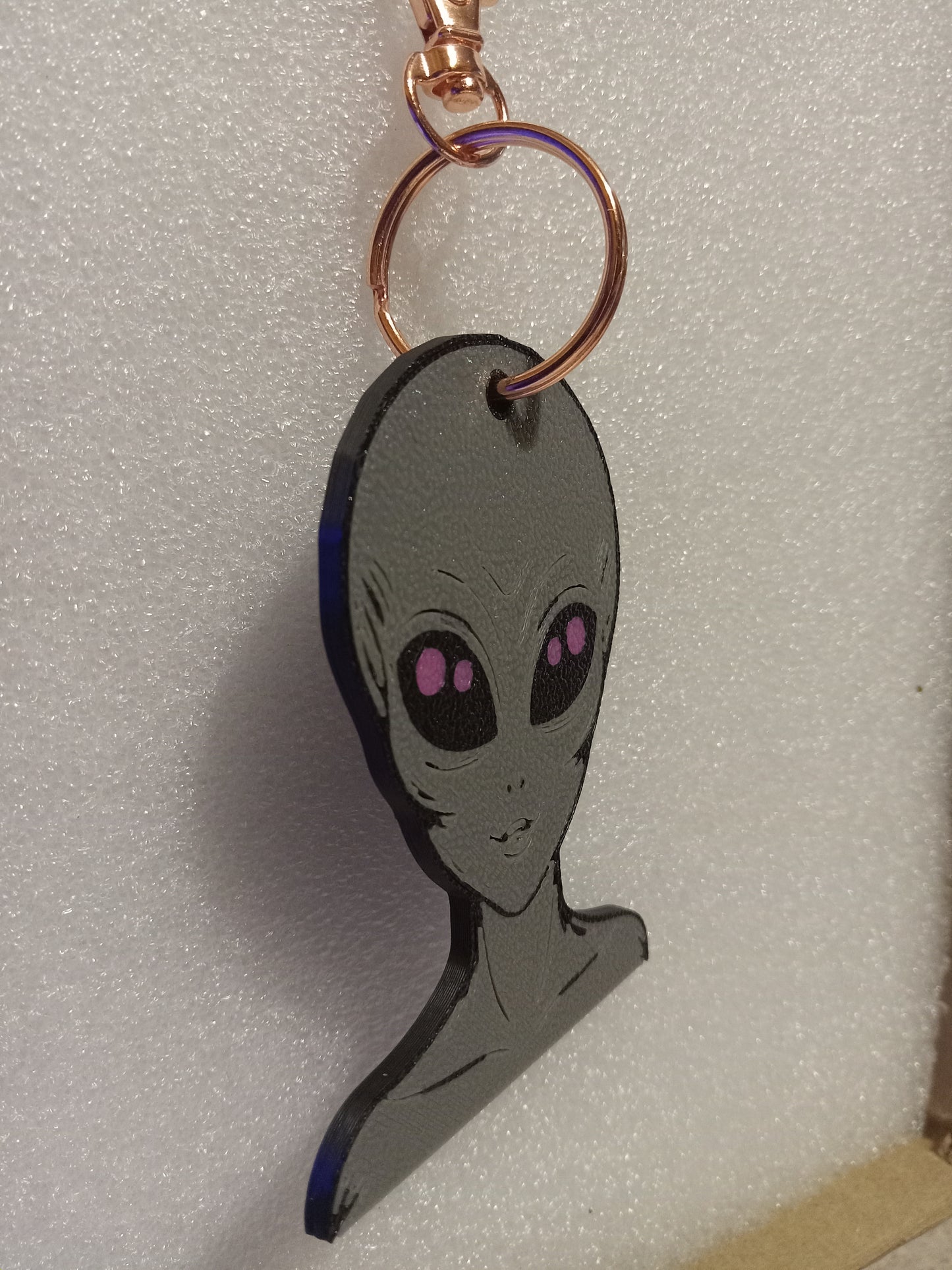 Galactic Grey/Pink Alien Keychain: A Cosmic Ambassador