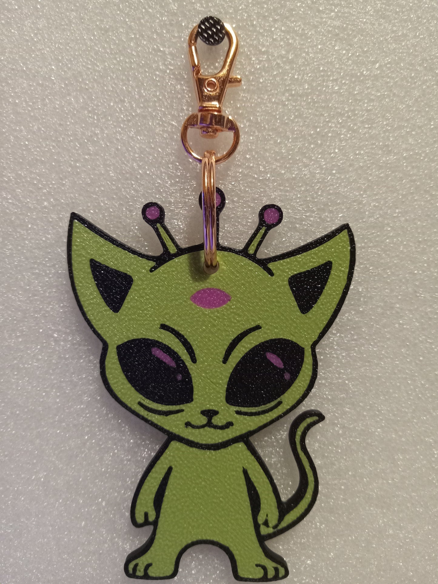 Cosmic Kitty the Alien Cat Keychain - Green/Pink