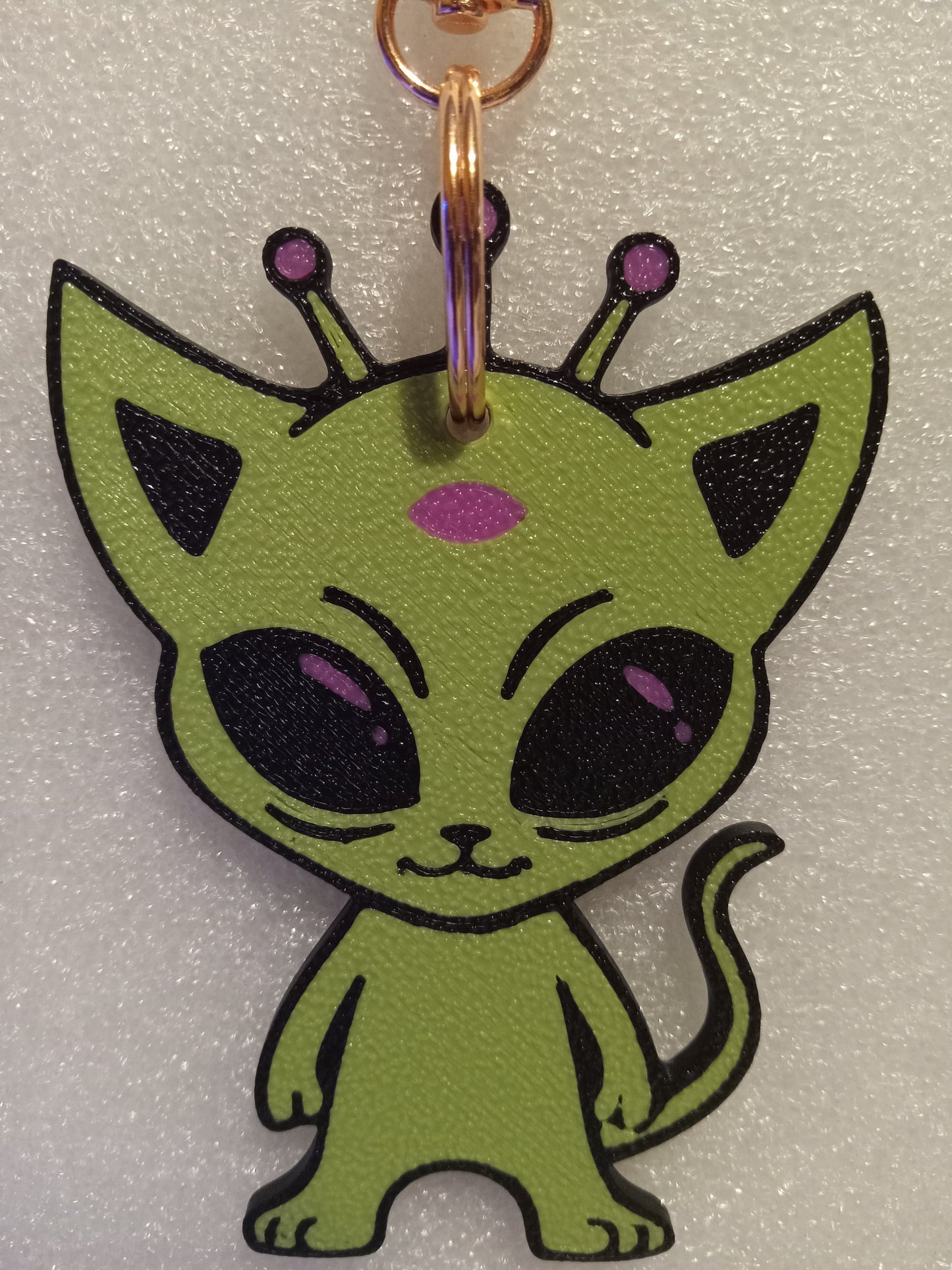Cosmic Kitty the Alien Cat Keychain - Green/Pink