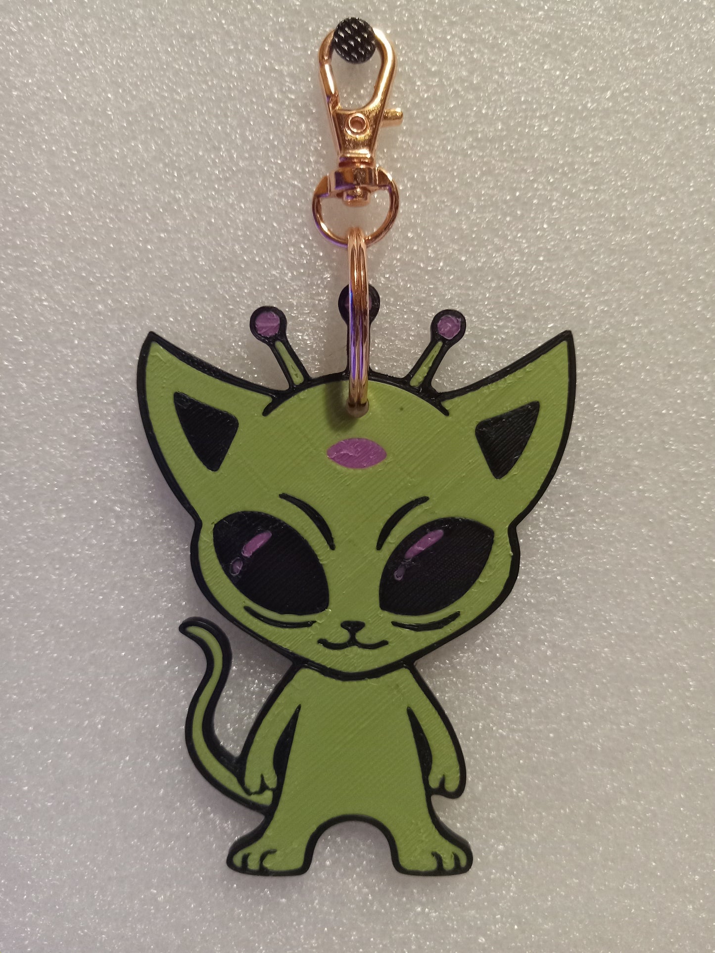 Cosmic Kitty the Alien Cat Keychain - Green/Pink