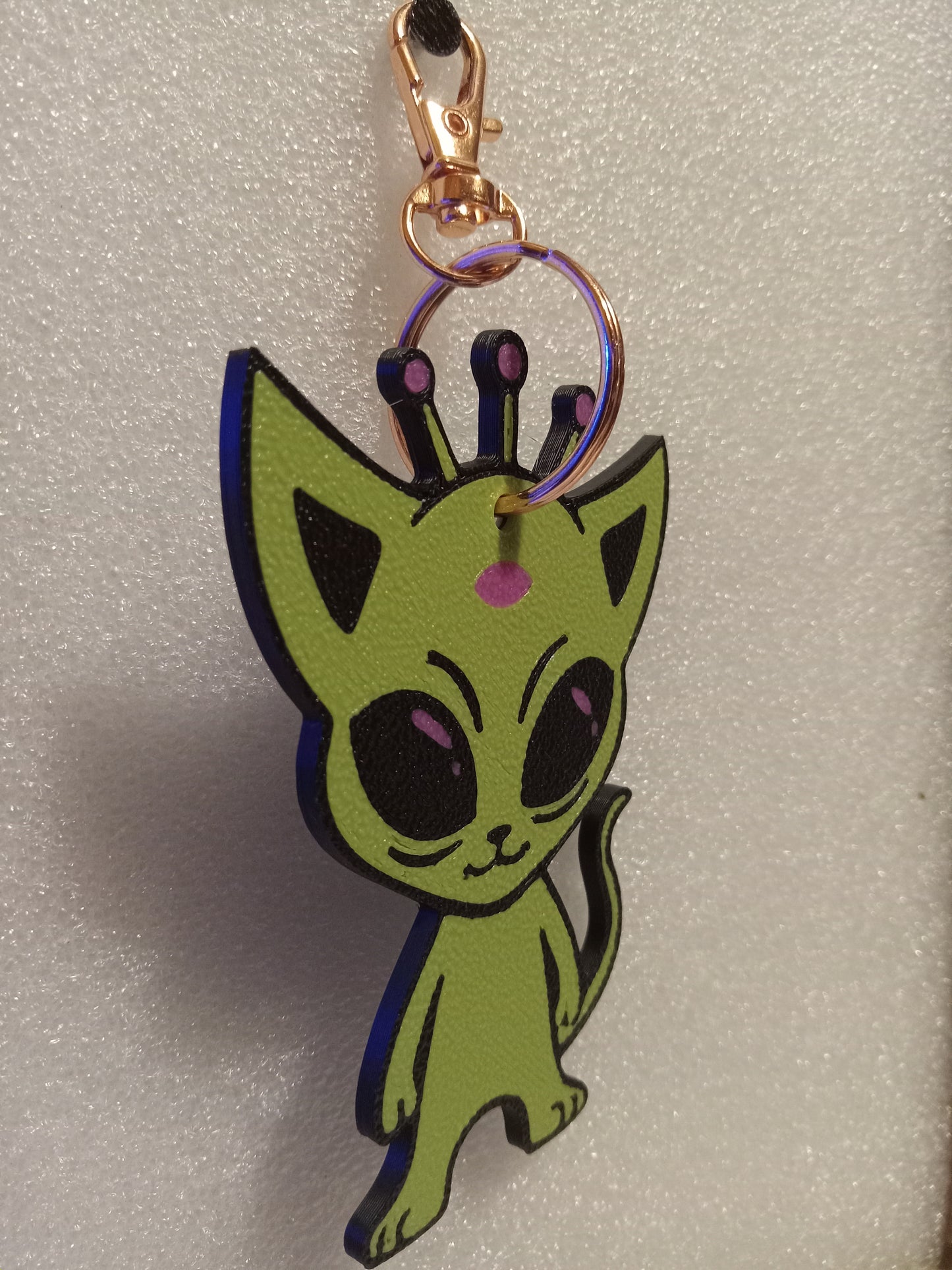 Cosmic Kitty the Alien Cat Keychain - Green/Pink