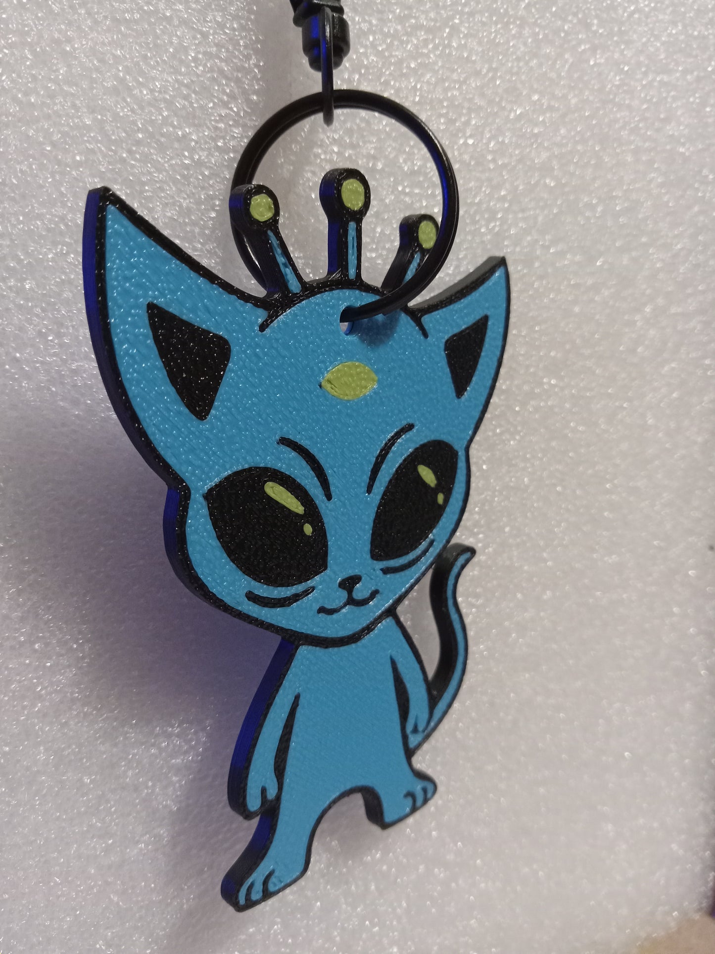 Cosmic Kitty the Alien Cat Keychain - Blue/Green