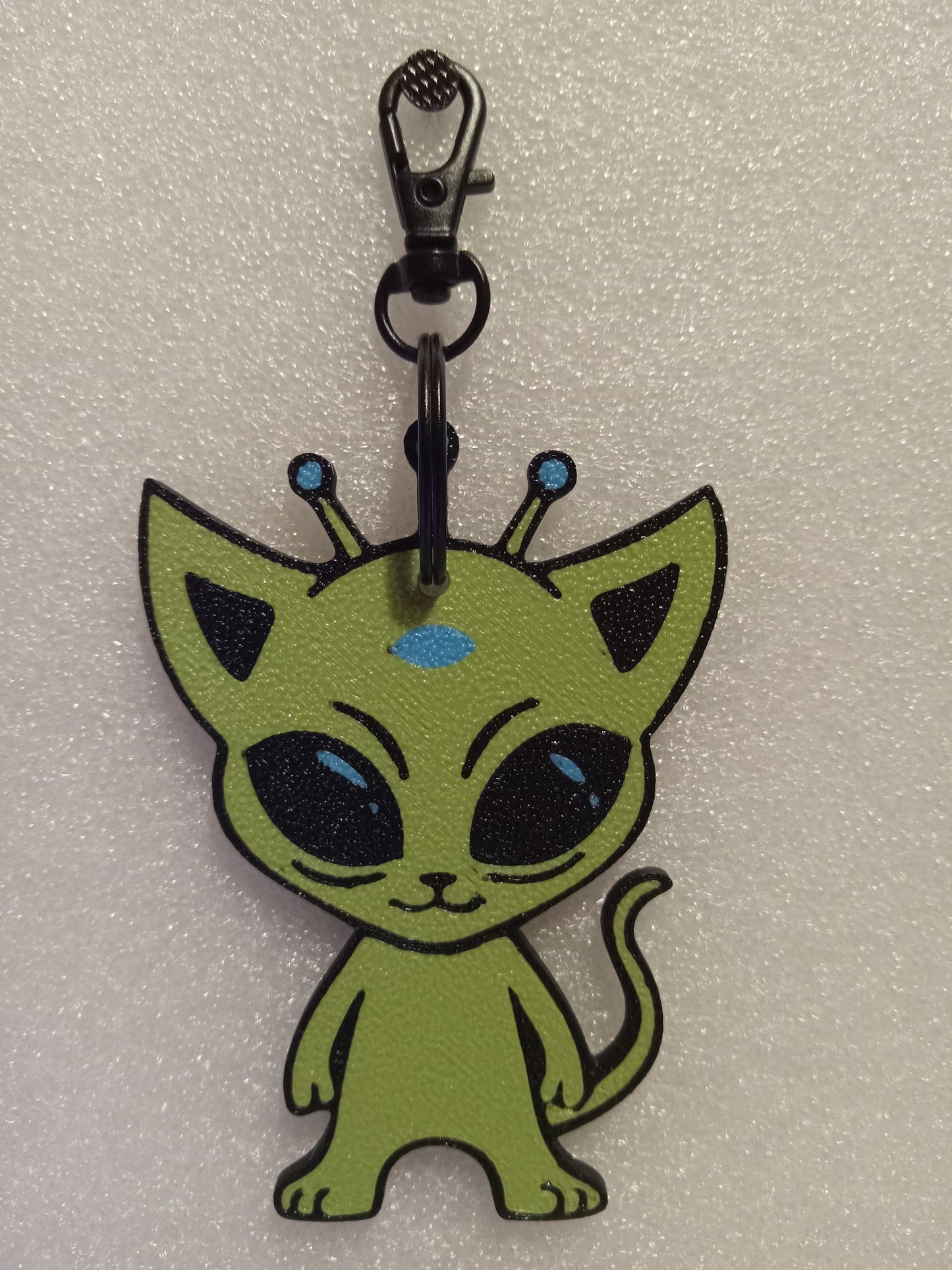 Cosmic Kitty the Alien Cat Keychain - Green/Blue