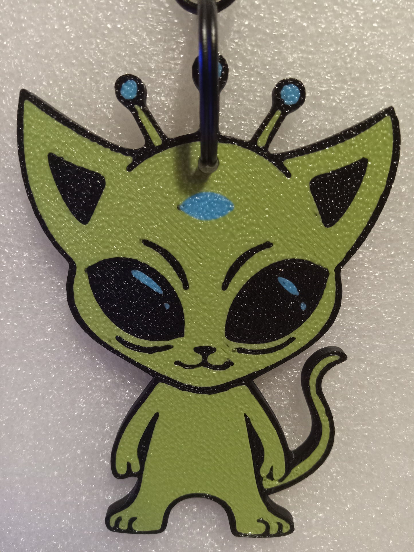 Cosmic Kitty the Alien Cat Keychain - Green/Blue