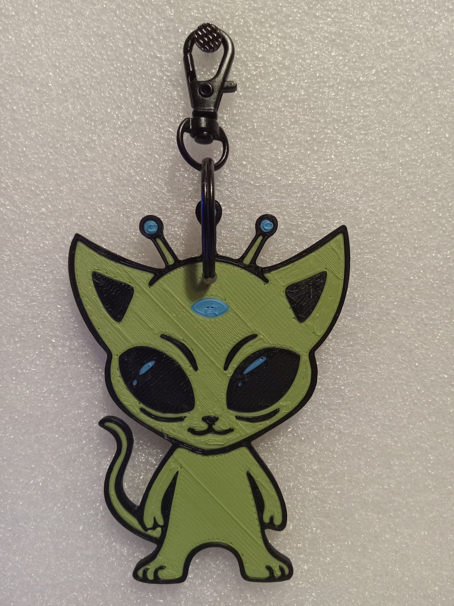 Cosmic Kitty the Alien Cat Keychain - Green/Blue