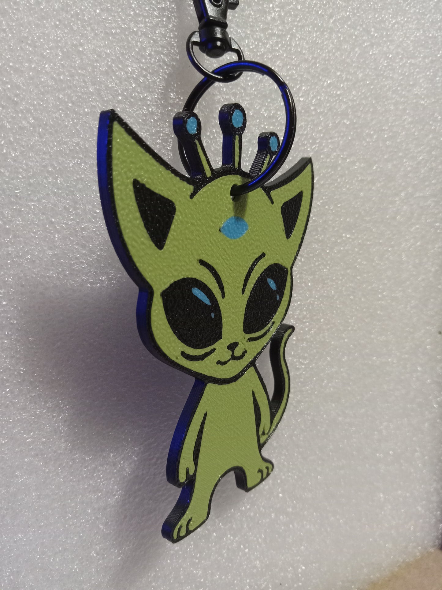 Cosmic Kitty the Alien Cat Keychain - Green/Blue