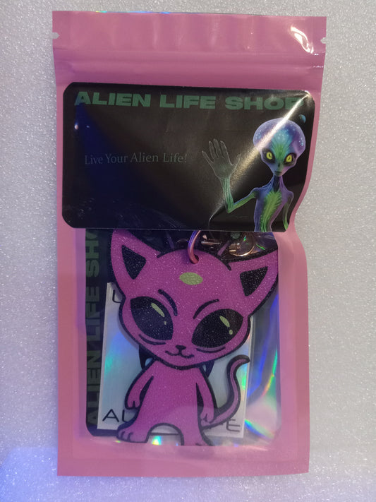 Cosmic Kitty the Alien Cat Keychain - Pink/Green