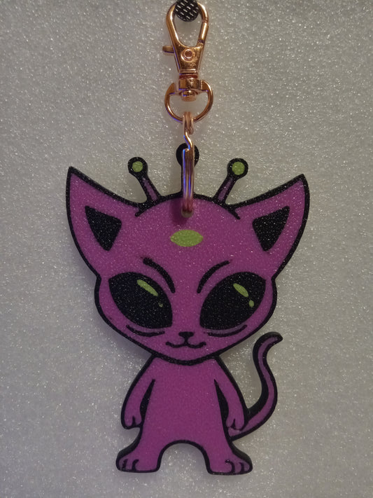 Cosmic Kitty the Alien Cat Keychain - Pink/Green