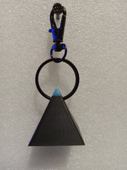 Black Pyramid Keychain with Glow In The Dark Alien Head and Top - Blue
