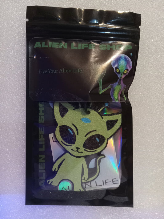 Cosmic Kitty the Alien Cat Keychain - Green/Blue