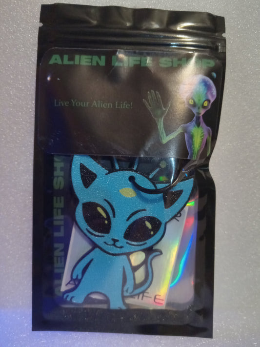 Cosmic Kitty the Alien Cat Keychain - Blue/Green
