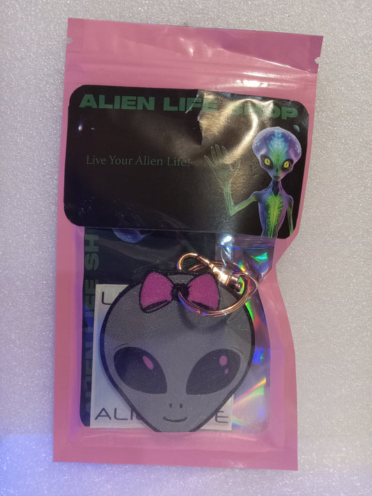 Lil-ien the Cute Alien Keychain - Grey/Pink