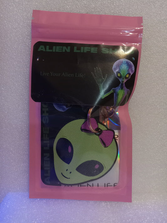 Lil-ien the Cute Alien Keychain - Green/Pink