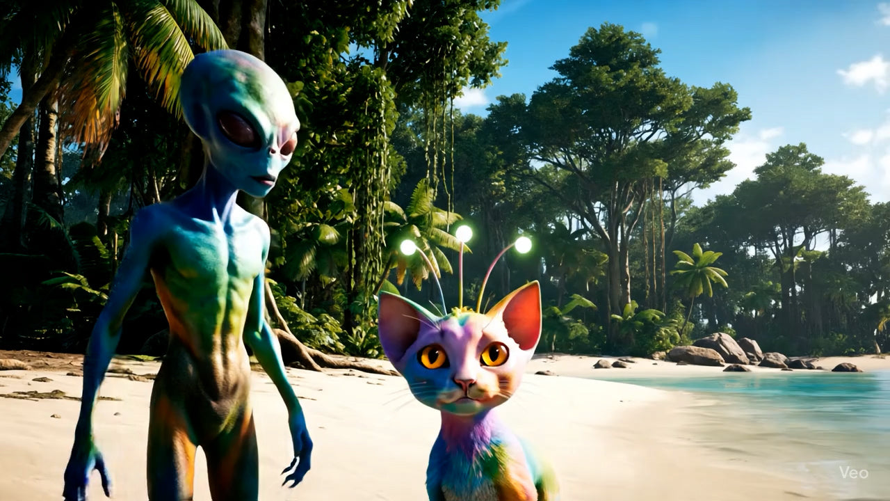 Load video: Aliens and alien cat friend take on a survival challenge.